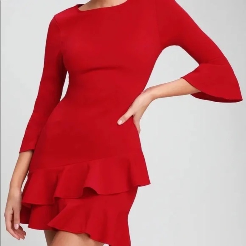 NWT Lulu’s Sensational Statement Red Ruffled Bodycon Dress | Size S
